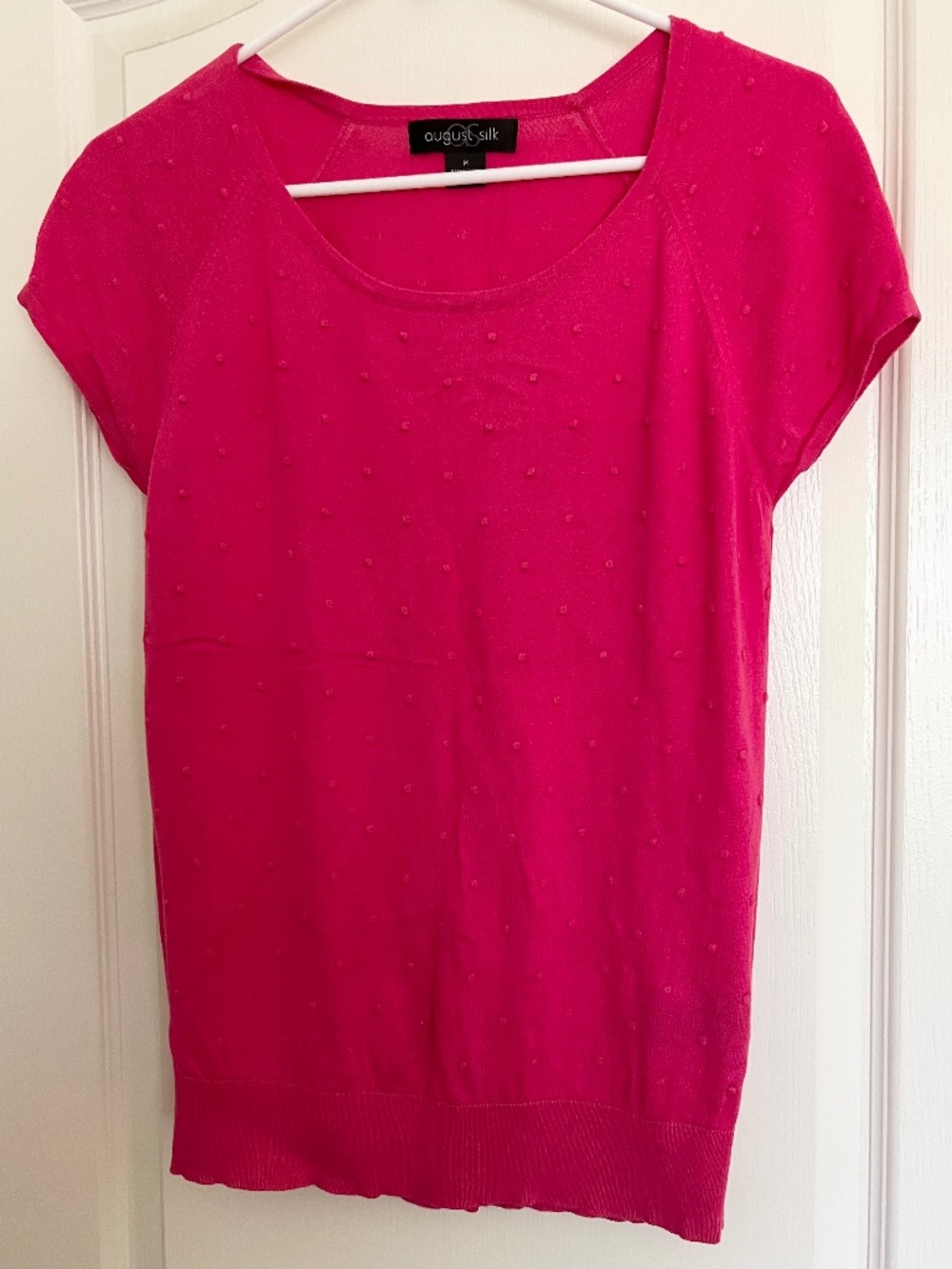 August Silk Lightweight Hot Pink Knit Top Short Sleeve Size M